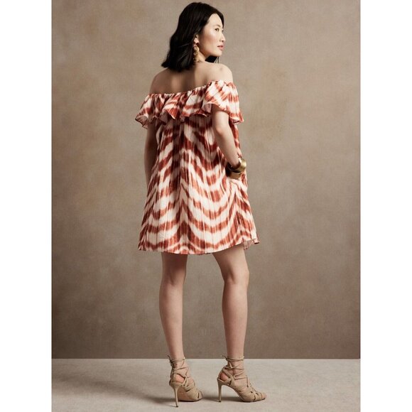 BANANA REPUBLIC Meridian Zebra Print Linen Off Shoulder Ruffle Dress, Size PXS - Picture 2 of 15